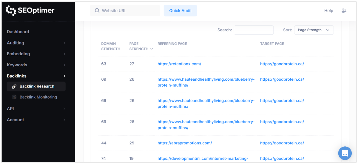 Backlink research tool results